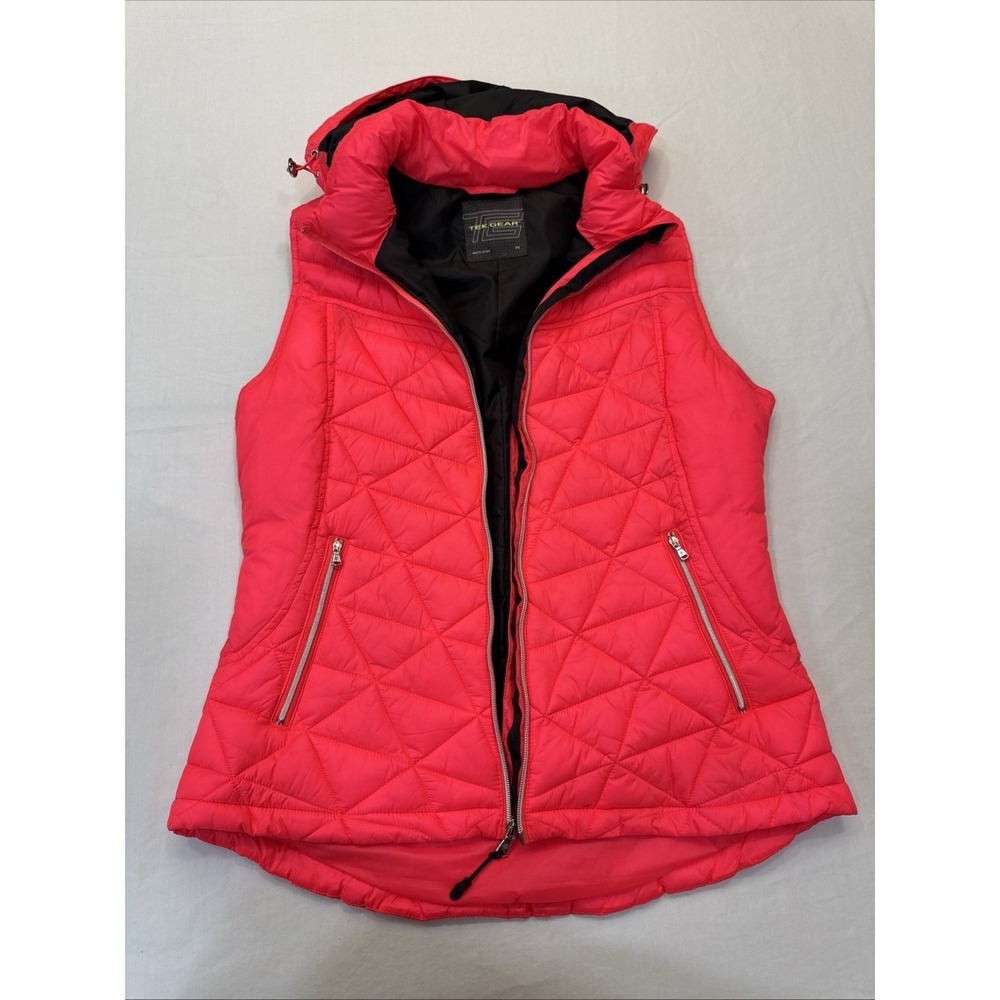 Tek Gear Vest Women's Size M Bright Pink Hooded Puffer Full Zip Lightweight